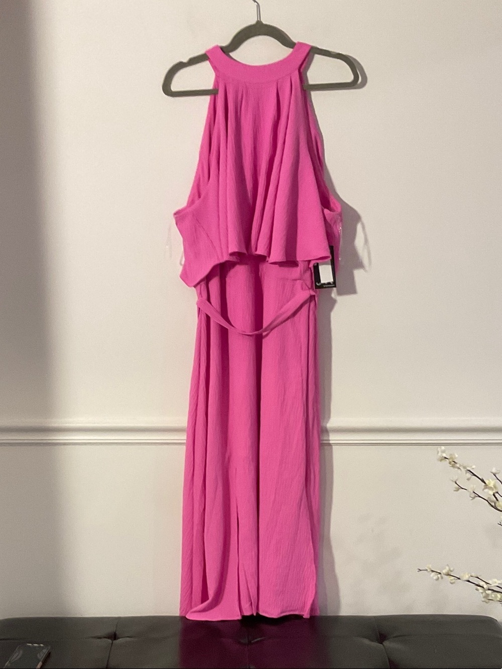Bright Pink Maxi Dress with Draped Overlay